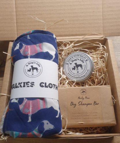 Pamper Gift Set - Balm, Shampoo Bar, Muddy Paw Cloth - Dachshund