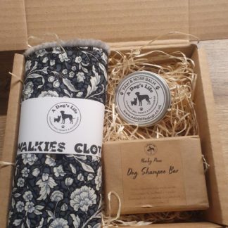 Pamper Gift Set - Balm, Shampoo Bar, Muddy Paw Cloth - Grey & Black Floral