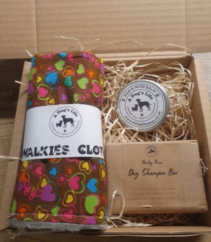 Pamper Gift Set - Balm, Shampoo Bar, Muddy Paw Cloth - Multi Hearts