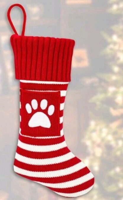 Christmas Knitted Large Stocking - Paw Print - Image 2
